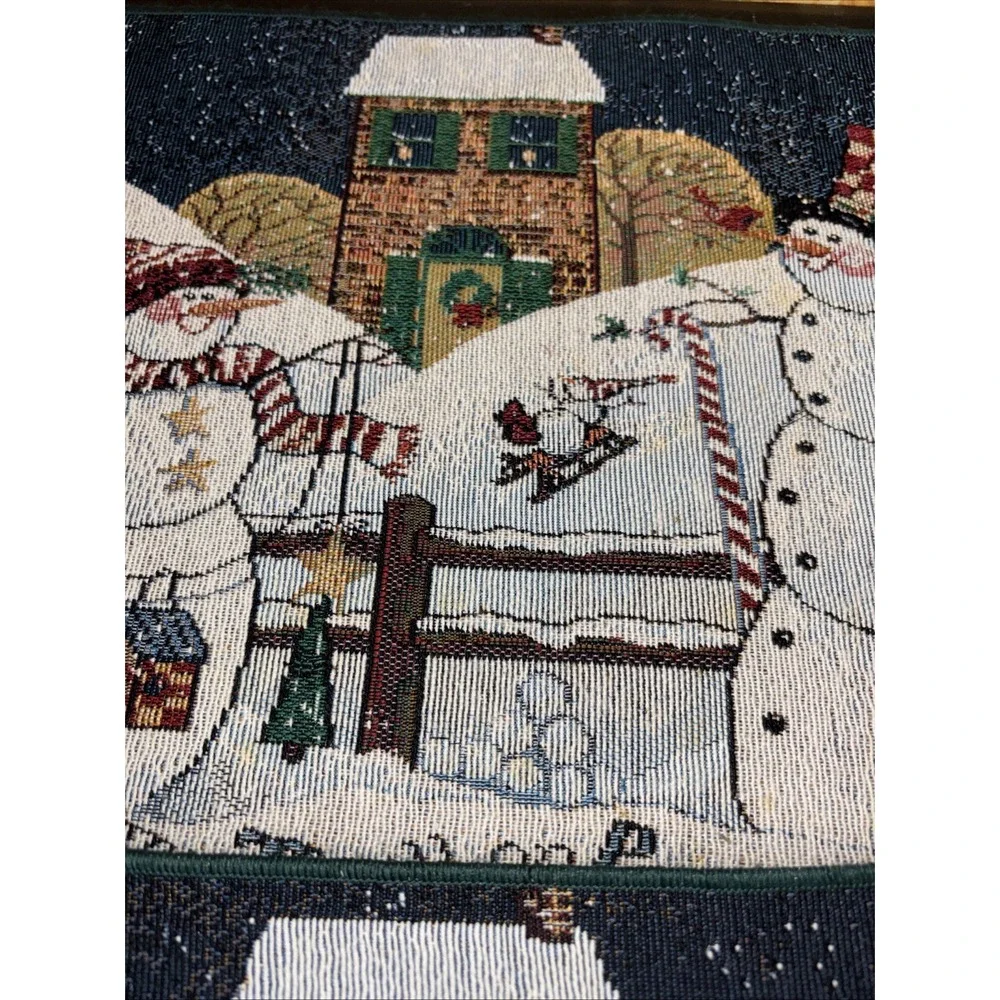 Vtg Tapestry Placemats SNOWMEN 19x13 Finished‎ Edge Christmas Winter Snow